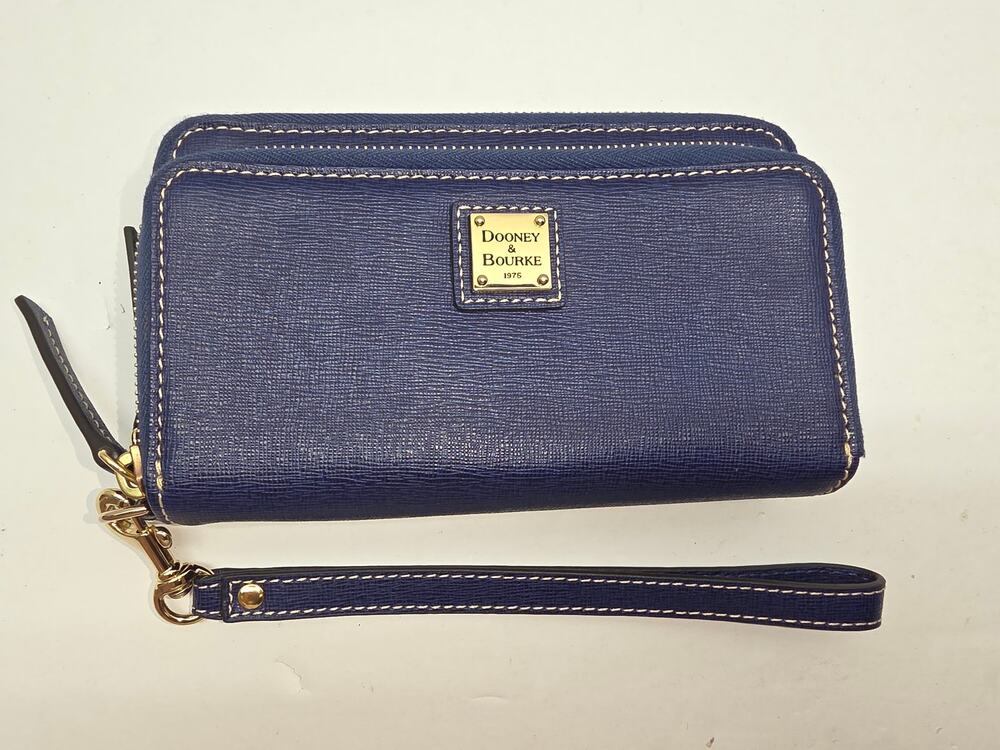 Dooney and Burke Blue Saffiano Folded Zip Italian Leather Wristlet
